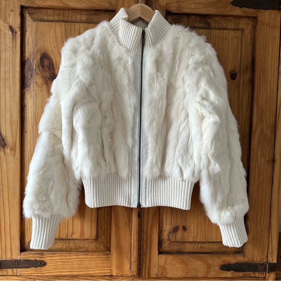 Atmosphere Jackets & Blazers - Vintage 90's Y2K Atmosphere Soft Rabbit Fur Bomber Jacket with Pockets - Medium